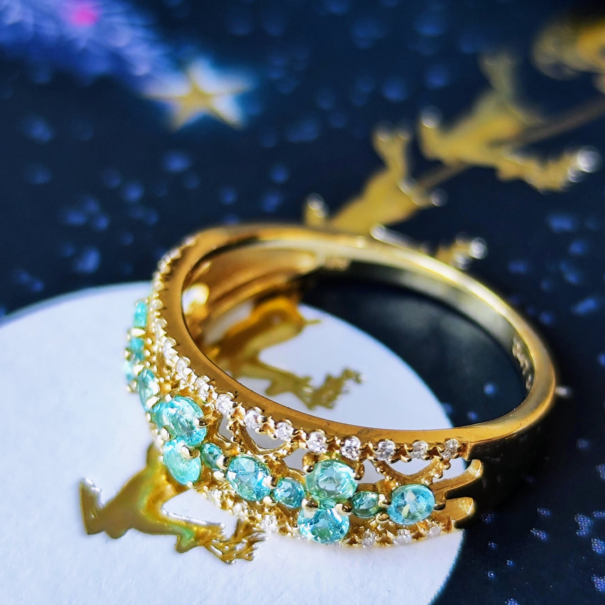 天然パライバトルマリン 天然ダイヤモンド 18金リング