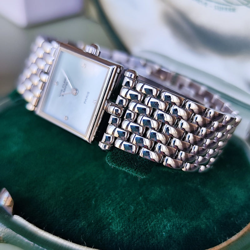 Van Cleef & Arpels ヴァンクリーフ&アーペル クラシックカレ ブルーグリーンシェル文字盤 ダイヤモンド クォーツ腕時計