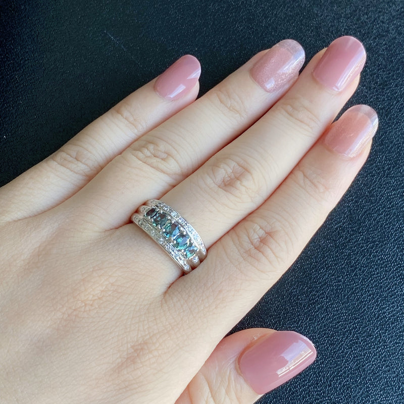 天然アレキサンドライト 0.71ct 天然ダイヤモンド リング