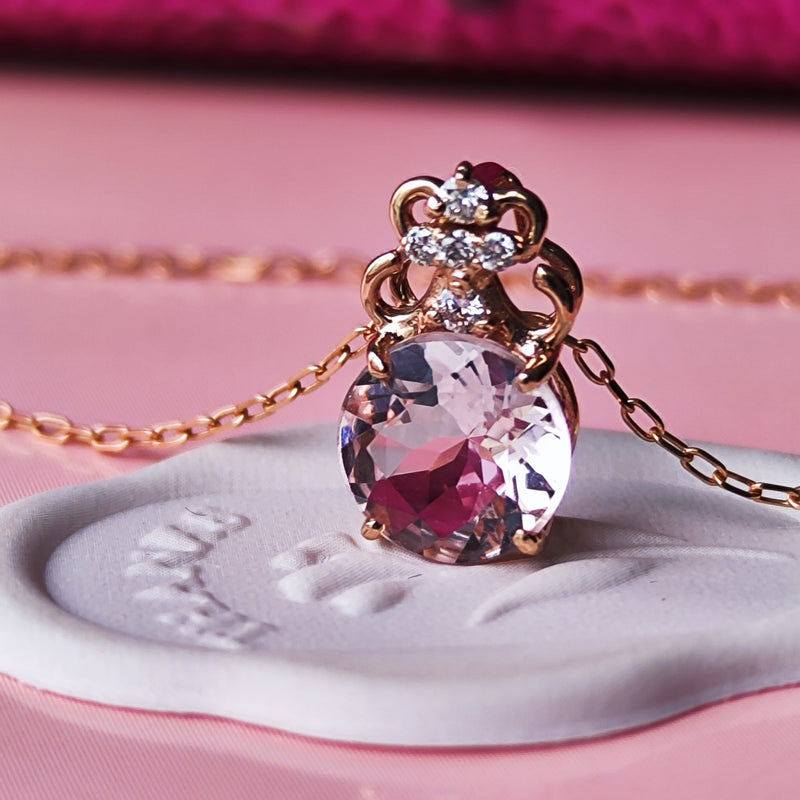 天然モルガナイト 天然ダイヤモンド ネックレス