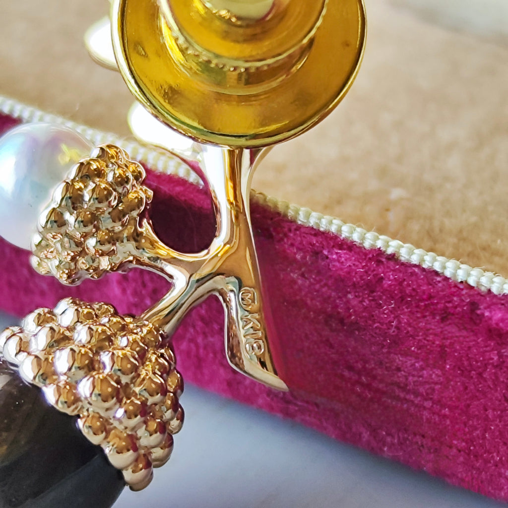 MIKIMOTO ミキモト ドングリのモチーフ タイガーアイ あこや真珠 ブローチ