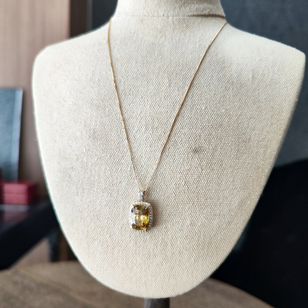 【大粒 8.24ct】天然スフェーン 天然ダイヤモンド ネックレス