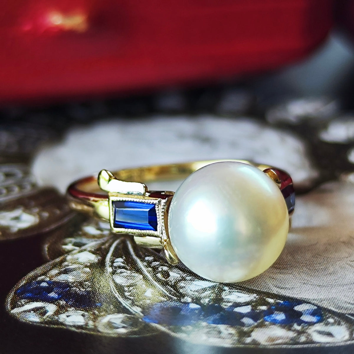 [Vintage Mikimoto] MIKIMOTO Akoya Pearl Sapphire 14K Gold Ring