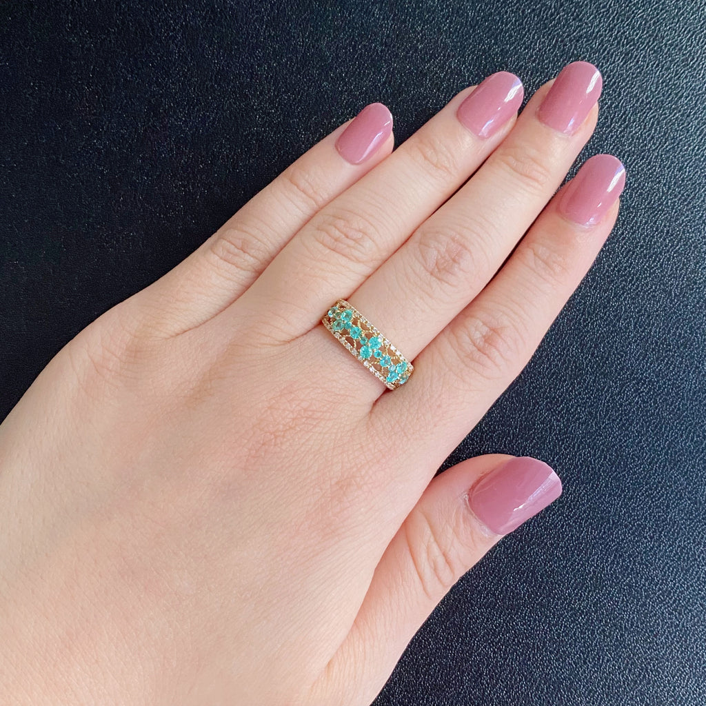 天然パライバトルマリン 天然ダイヤモンド 18金リング