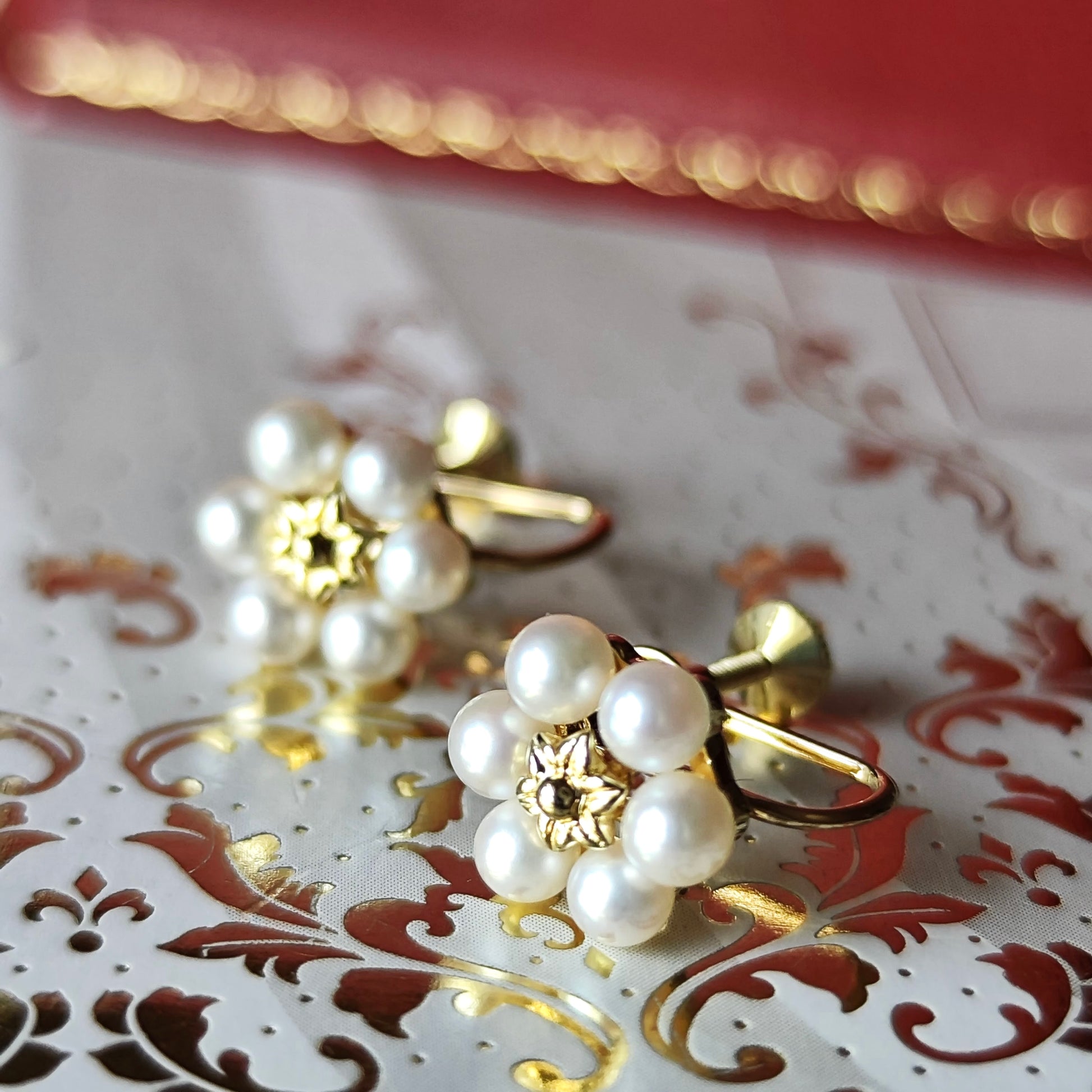 MIKIMOTO ミキモト あこや真珠 お花のイヤリング 18金