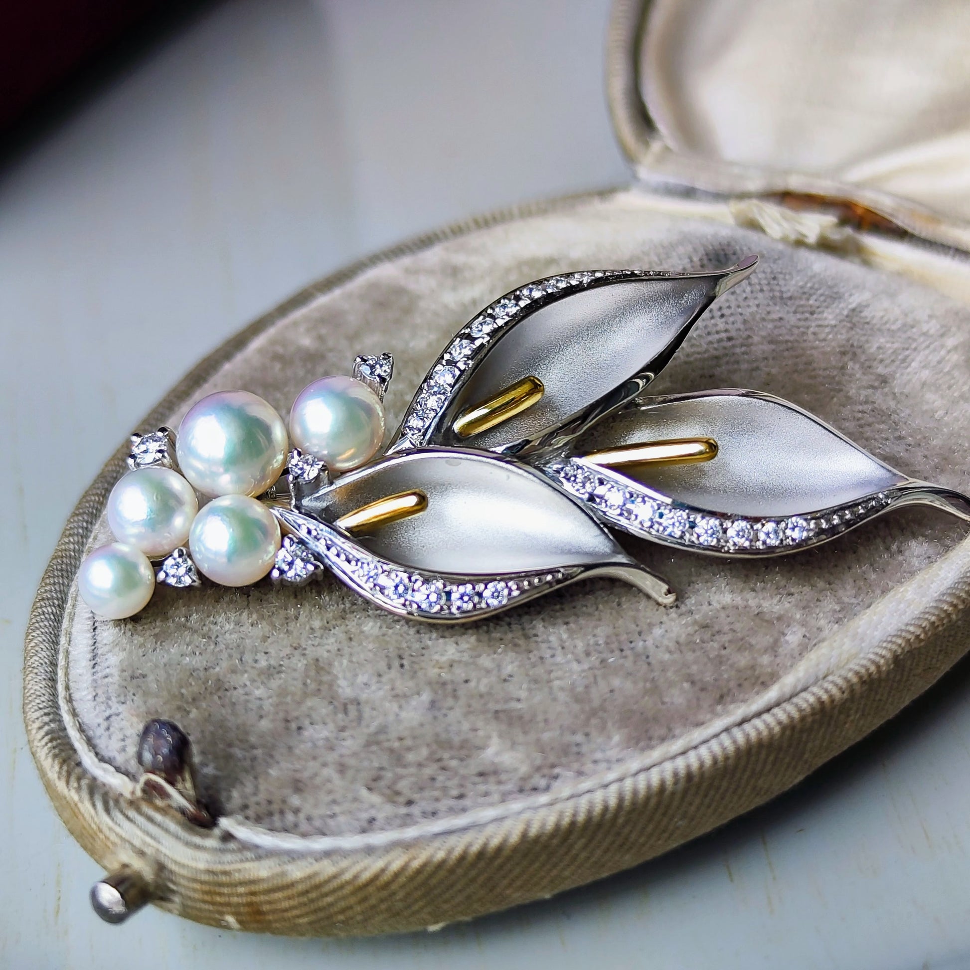 MIKIMOTO ミキモト 水芭蕉 あこや真珠 ダイヤモンド ブローチ
