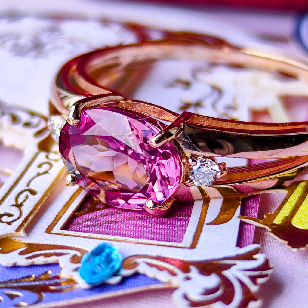 天然マラヤガーネット 1.31ct 天然ダイヤモンド リング