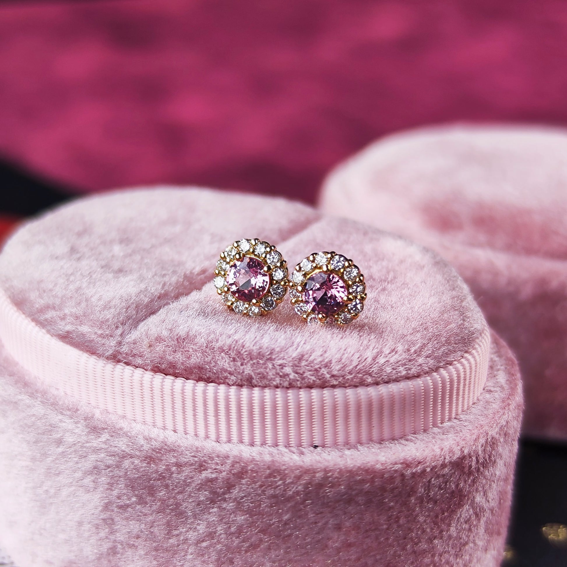 天然パパラチアサファイア 天然ダイヤモンド ピアス ラウンド