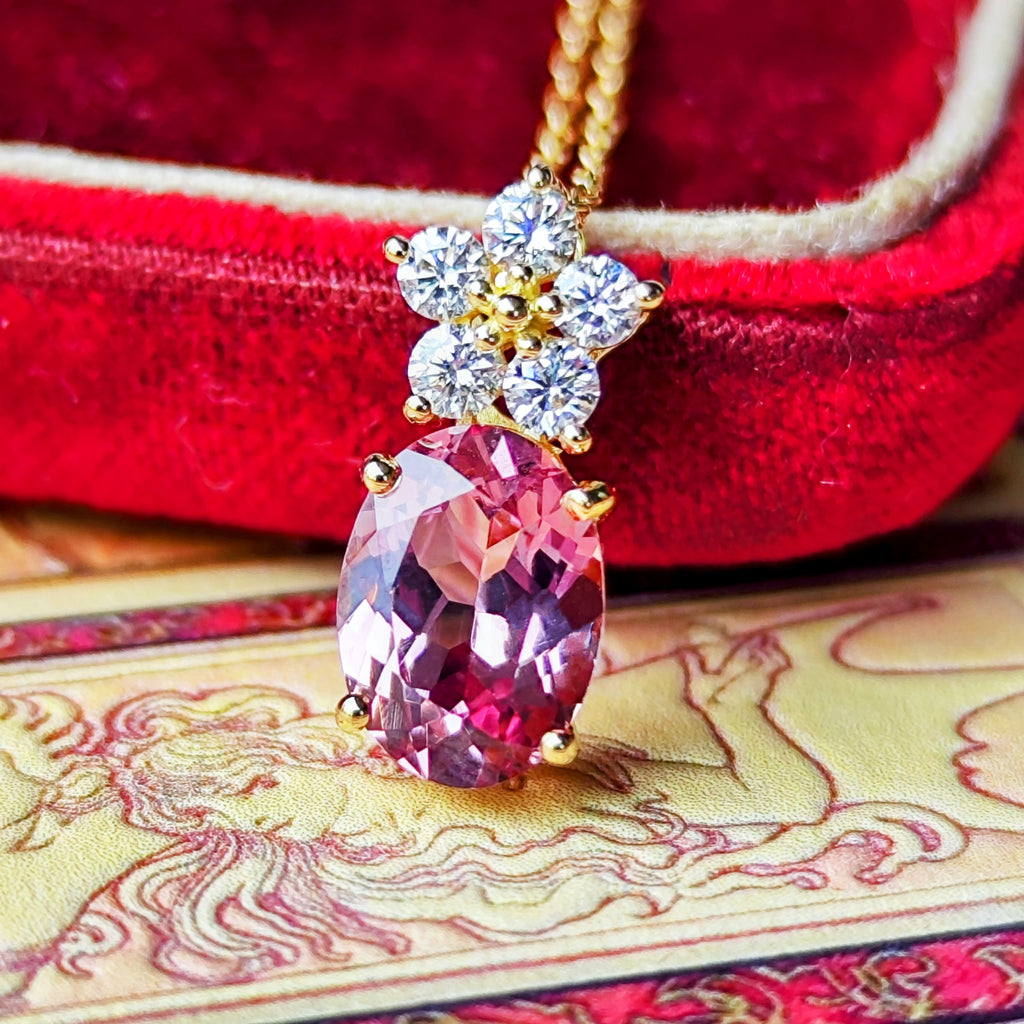 天然マラヤガーネット 1.30ct 天然ダイヤモンド ネックレス