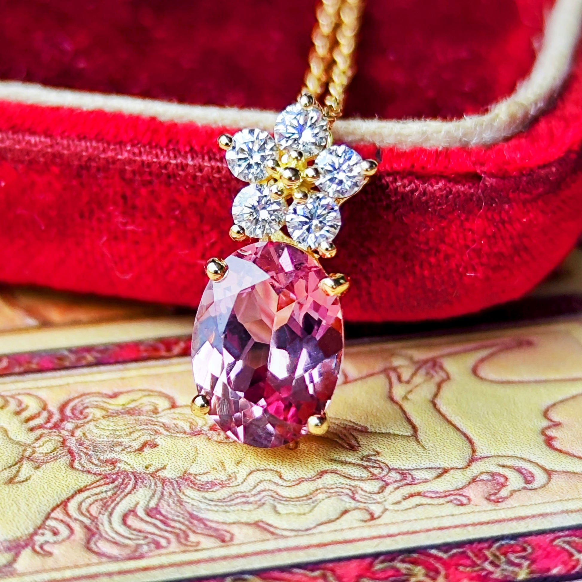 天然マラヤガーネット 1.30ct 天然ダイヤモンド ネックレス