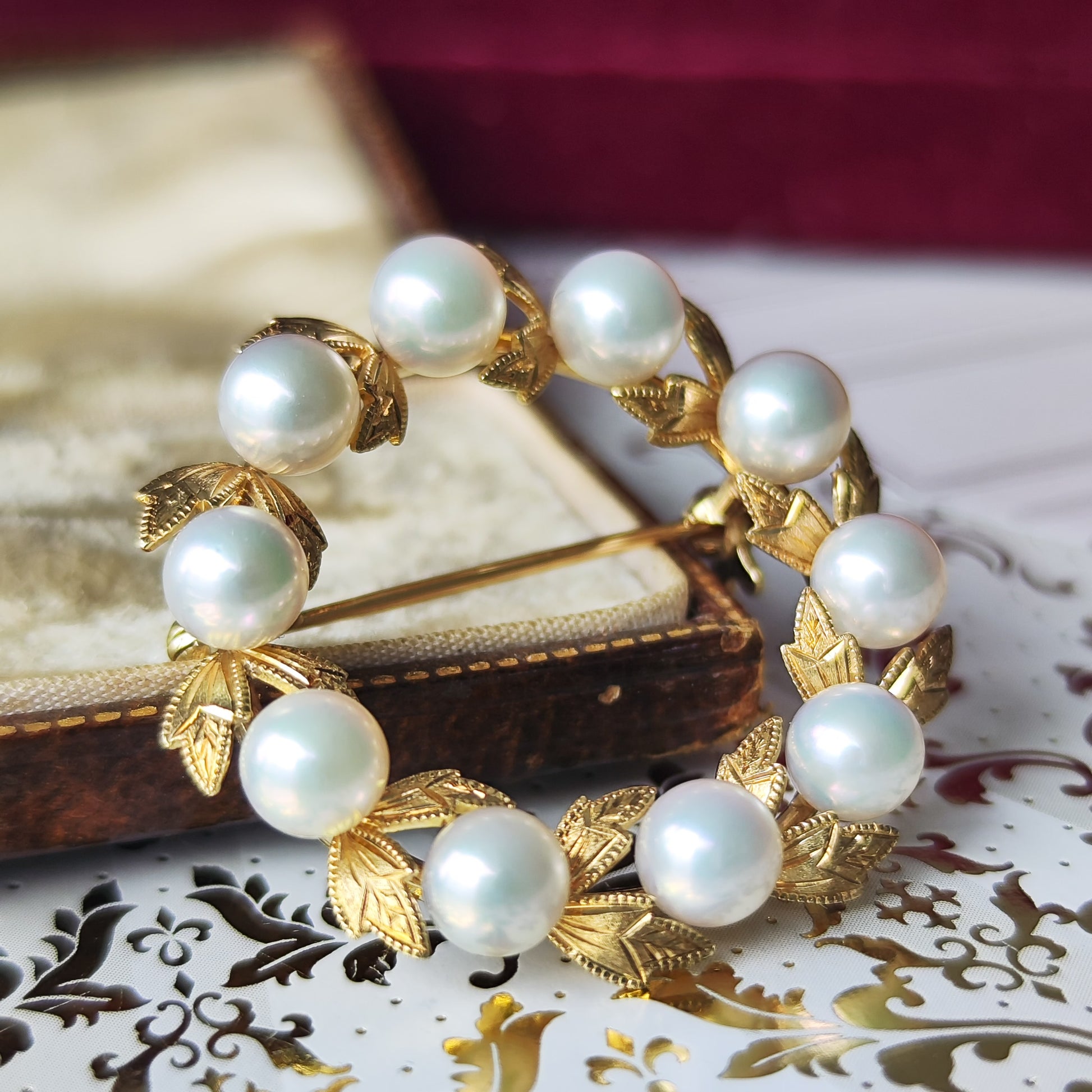 MIKIMOTO ミキモト あこや真珠 リースモチーフ ヴィンテージブローチ