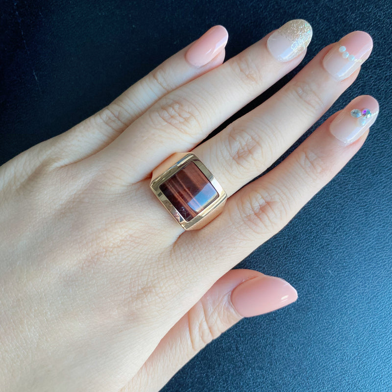 【Vintage Cartier】カルティエ サントス デュモン タイガーアイ 18金PG 10号 リング