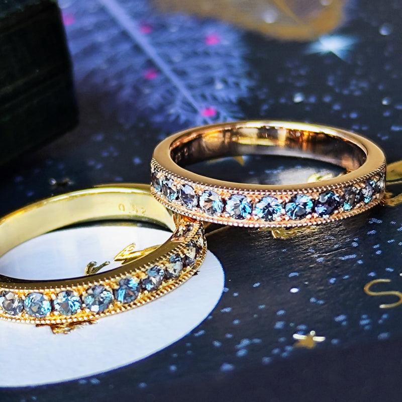 天然アレキサンドライト ダイヤカット ハーフエタニティリング 18金