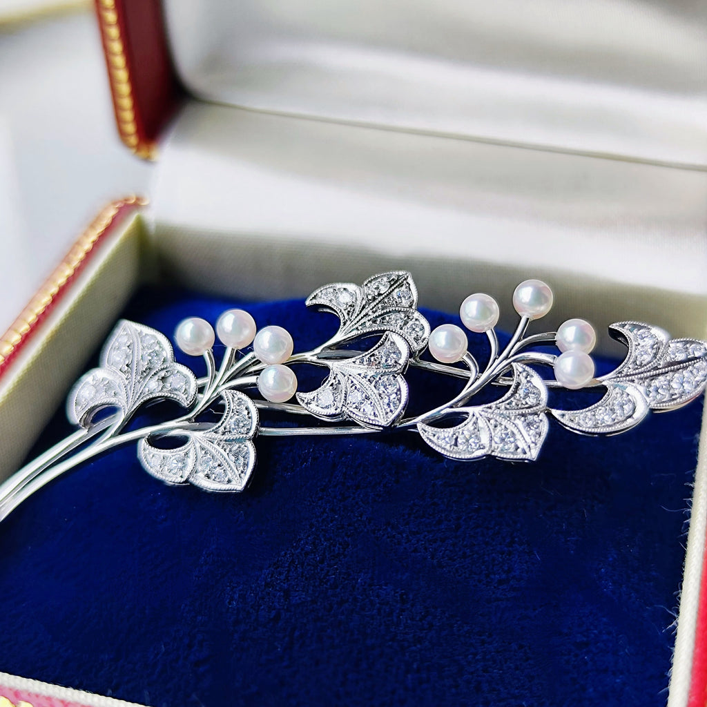 MIKIMOTO ミキモト あこや真珠 天然ダイヤモンド Ir（リジウム）ブローチ