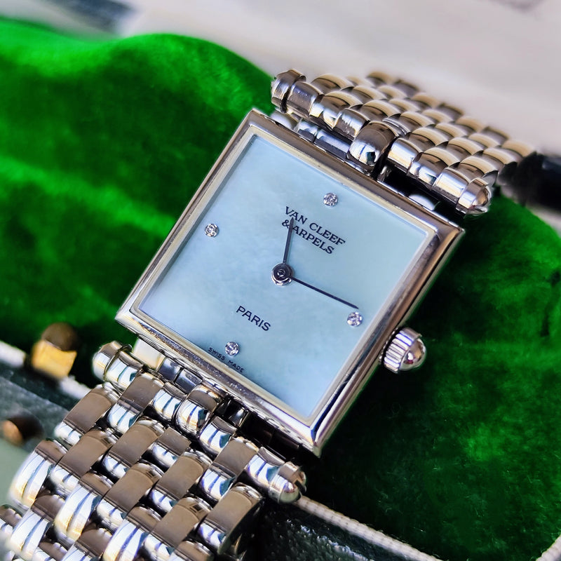 Van Cleef & Arpels ヴァンクリーフ&アーペル クラシックカレ ブルーグリーンシェル文字盤 ダイヤモンド クォーツ腕時計