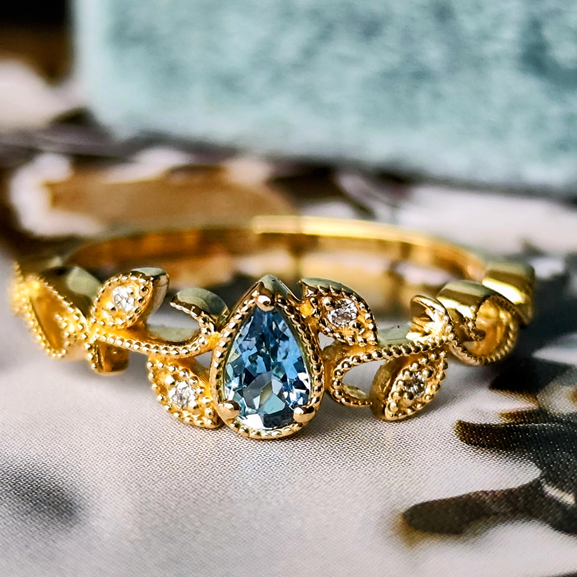 【サンタマリア】天然アクアマリン 天然ダイヤモンド 18金リング