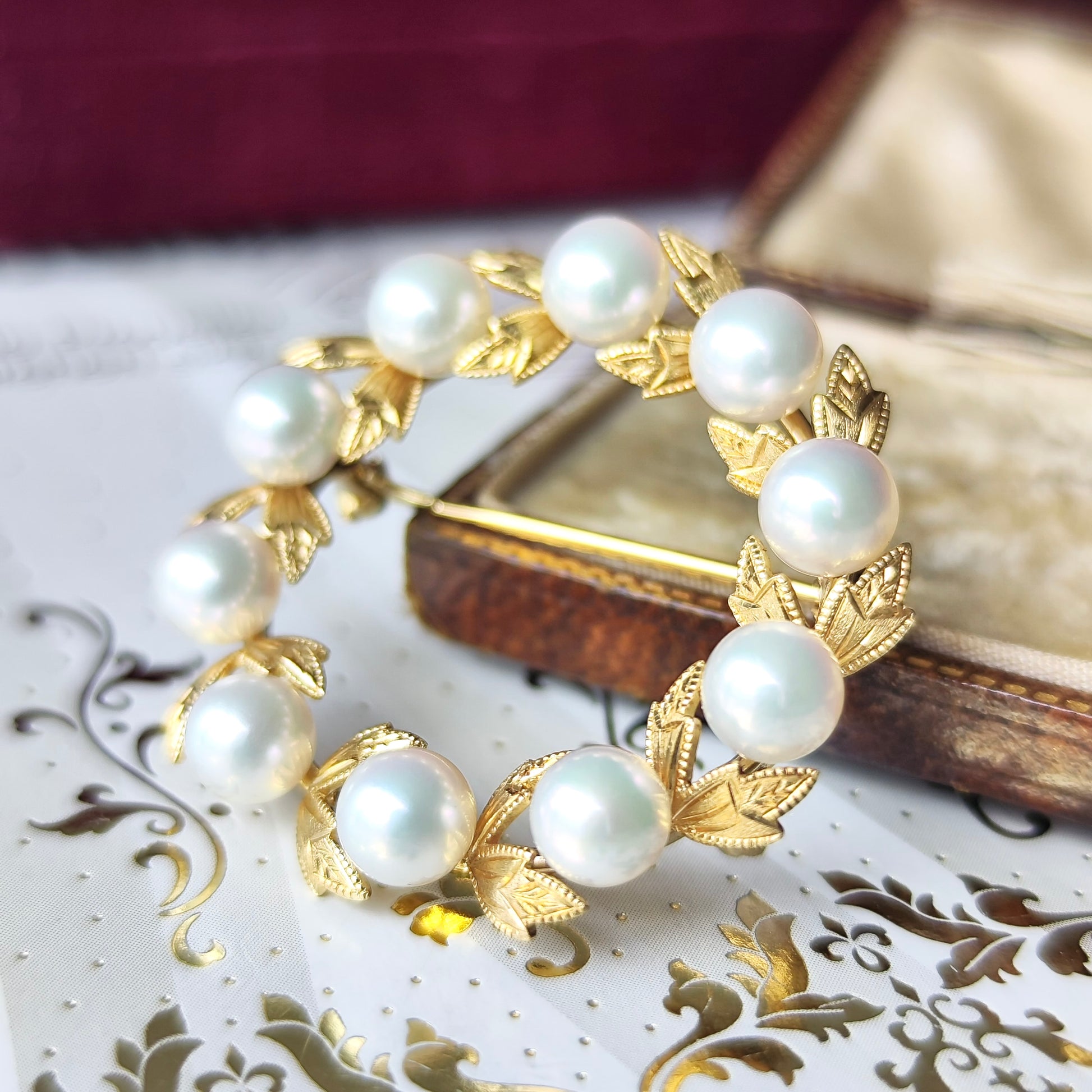 MIKIMOTO ミキモト あこや真珠 リースモチーフ ヴィンテージブローチ