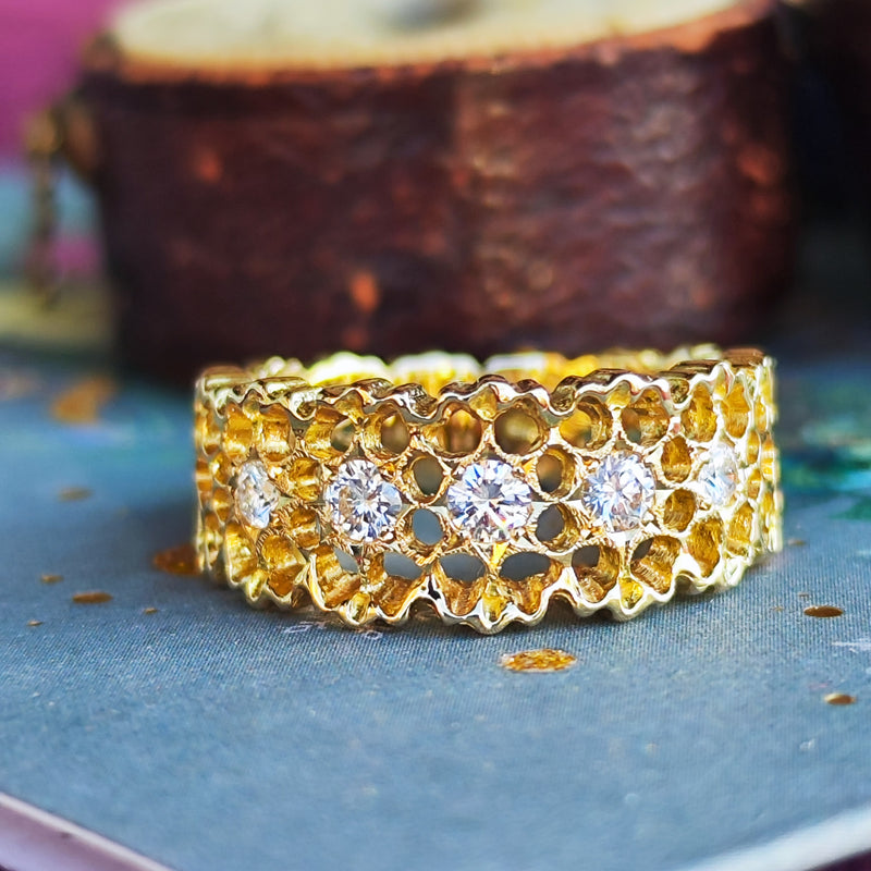 天然ダイヤモンド 透かし模様 18金リング