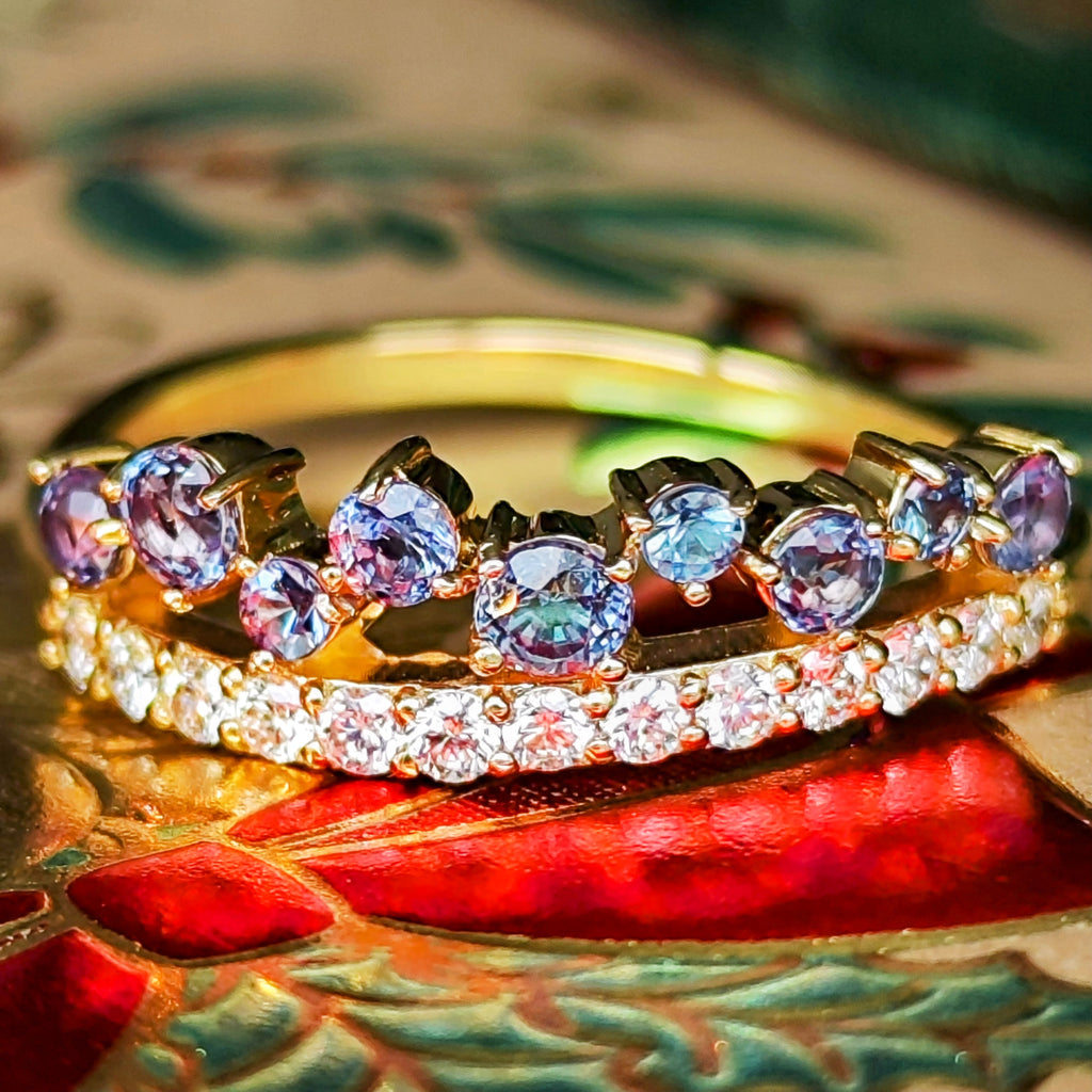 天然アレキサンドライト 0.49ct 天然ダイヤモンド リング