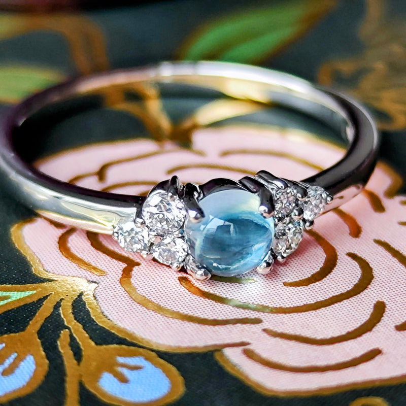 天然アクアマリンキャッツアイ 天然ダイヤモンド プラチナリング