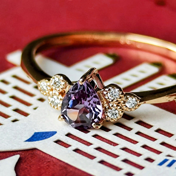 【アレキタイプ】天然カラーチェンジガーネット 天然ダイヤモンド リング