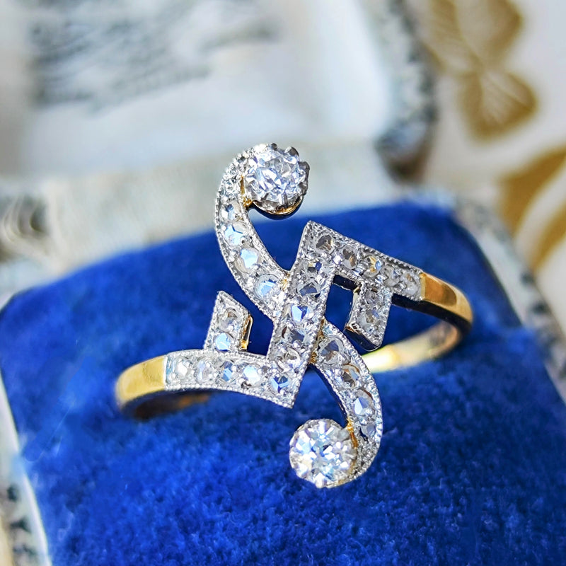 【フランスアンティーク】トワエモワ 天然ダイヤモンド リング