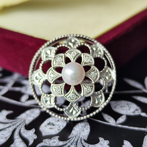 MIKIMOTO ミキモト あこや真珠 天然ダイヤモンド ブローチ 18金WG