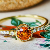 天然スペサルティンガーネット 天然ダイヤモンド 18金リング