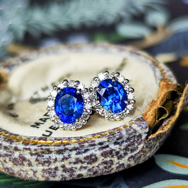 天然サファイア 天然ダイヤモンド 18金WG ピアス