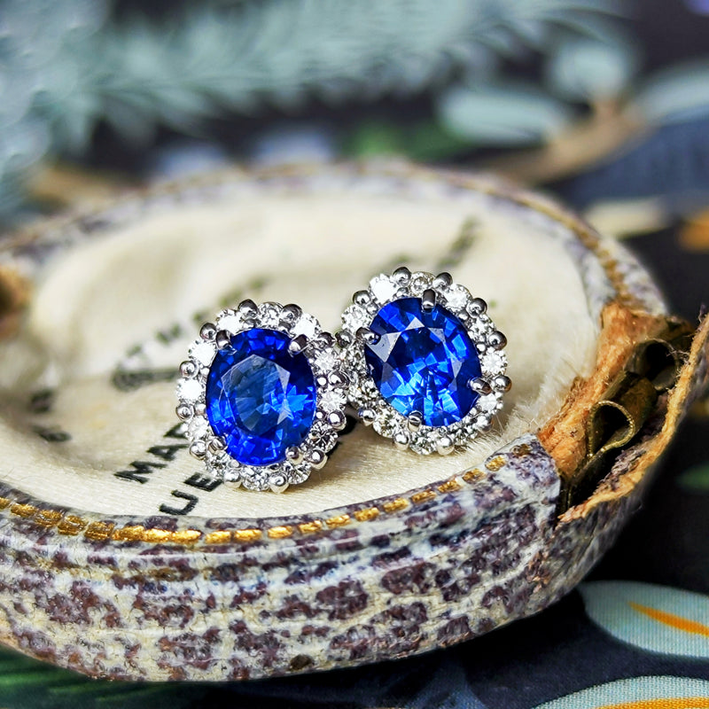 天然サファイア 天然ダイヤモンド 18金WG ピアス