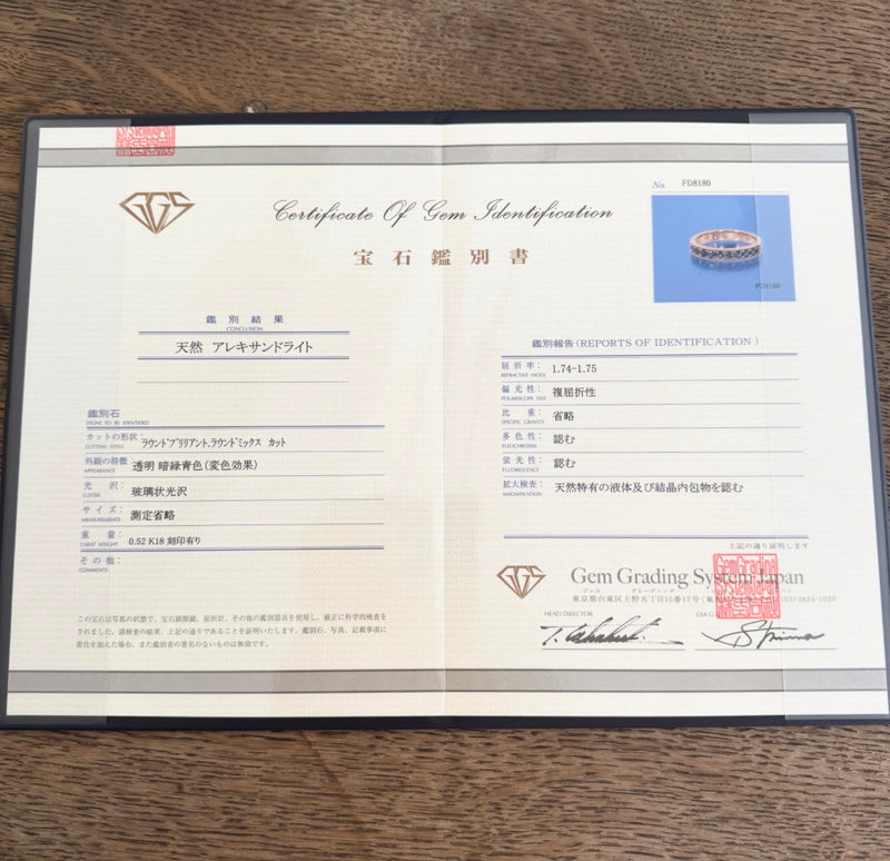 天然アレキサンドライト ダイヤカット ハーフエタニティリング 18金PG