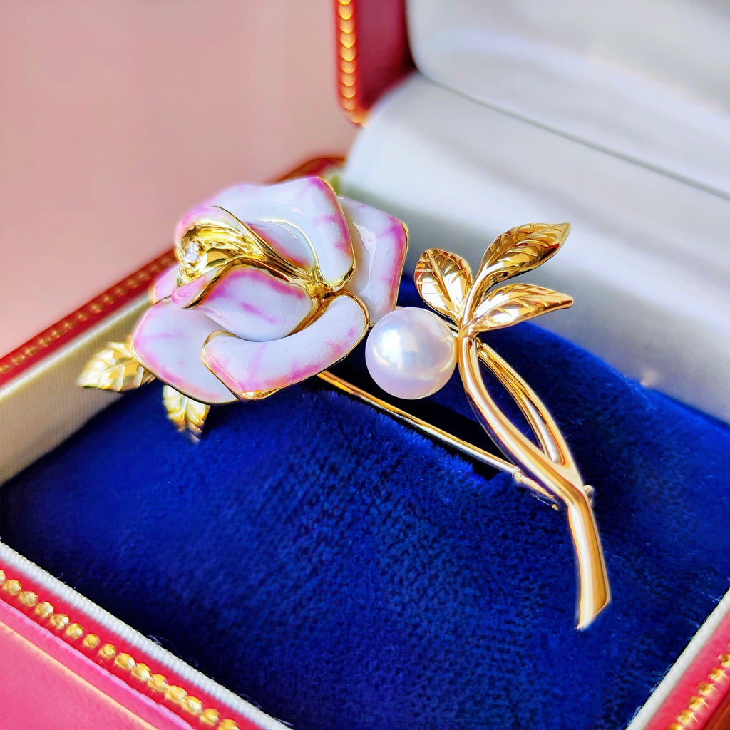 MIKIMOTO ミキモト プリンセスグレースコレクション あこや真珠 ダイヤモンド ブローチ 18金