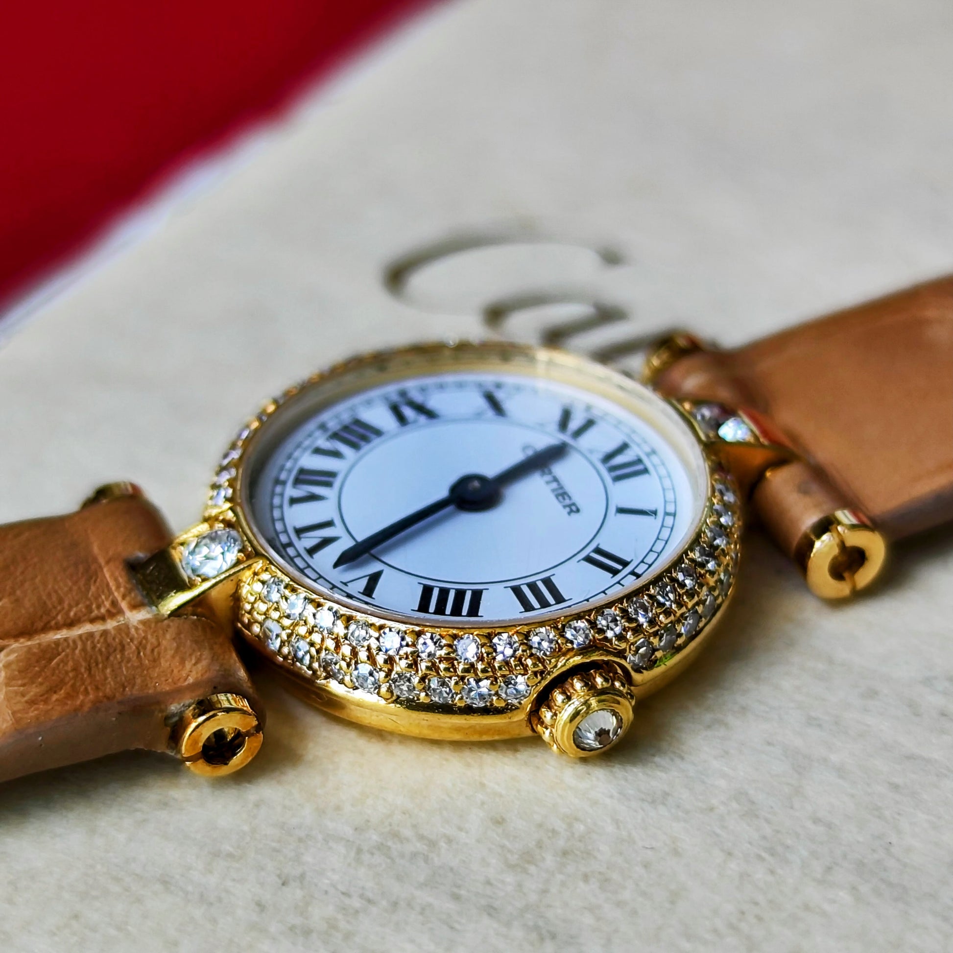 Cartier カルティエ ミニVLCヴァンドーム 18金無垢 純正ダイヤ クォーツ腕時計