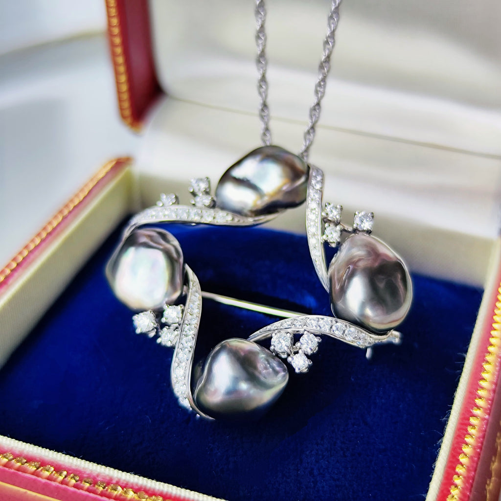 MIKIMOTO ミキモト 黒蝶真珠 ダイヤモンド ブローチ兼 ネックレス