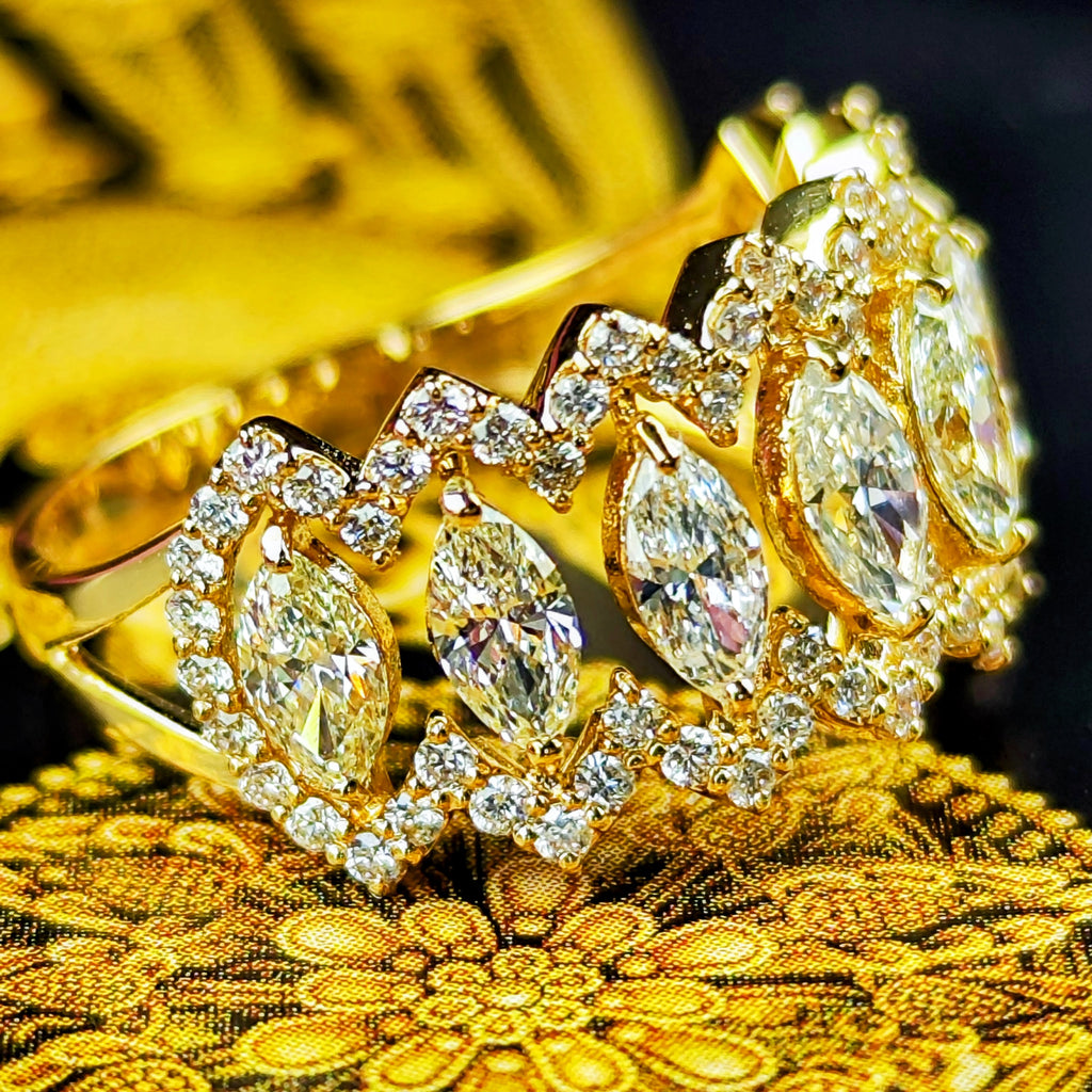 天然ダイヤモンド マーキスカット 0.90ct 0.41ct 18金リング