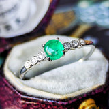 天然エメラルド カボションカット 天然ダイヤモンド リング