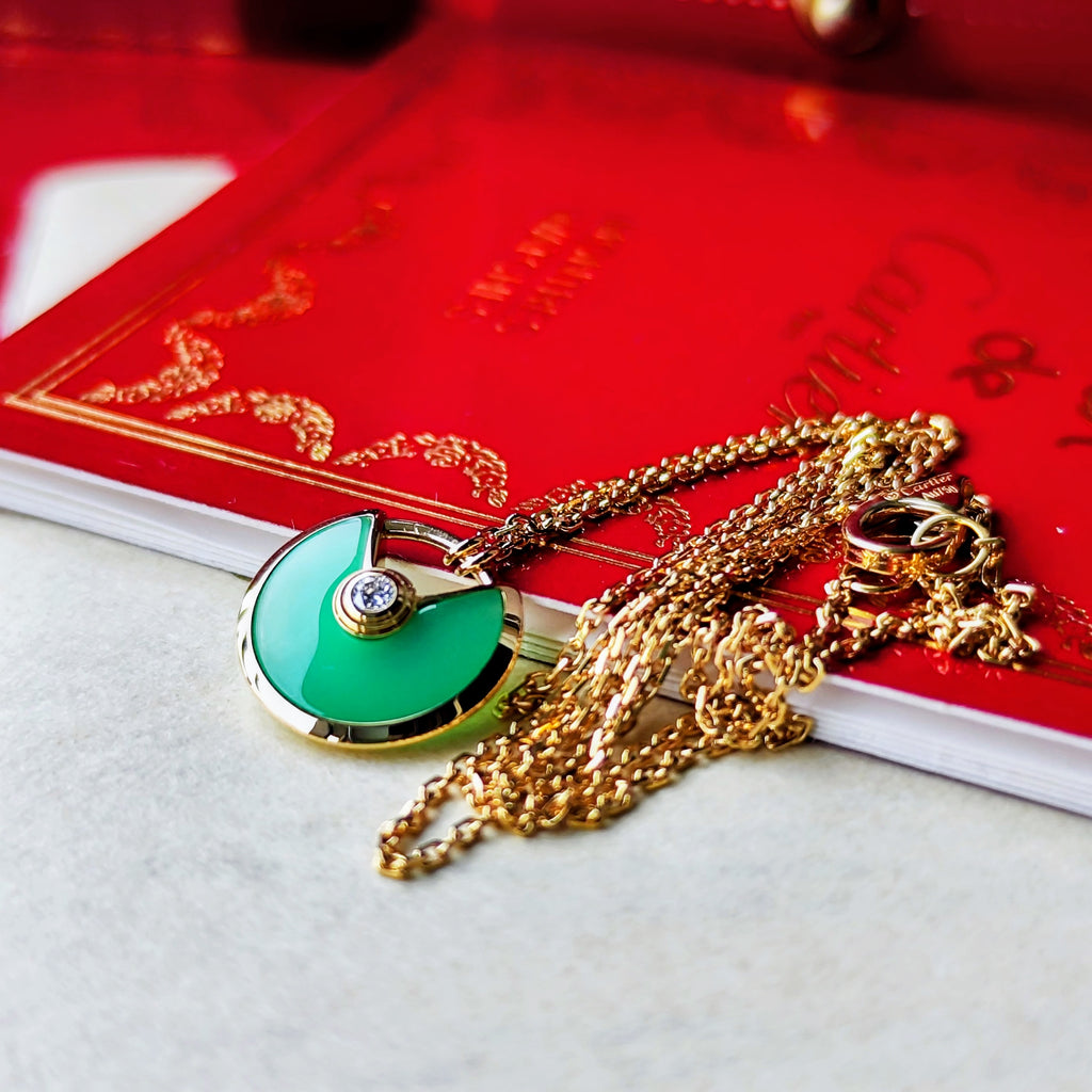 【廃盤 Cartier】カルティエ アミュレット クリソプレーズ ネックレス 18金YG