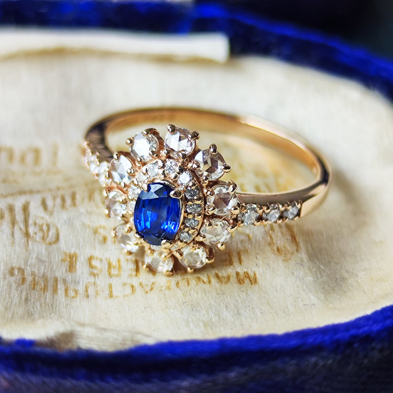 【ロイヤルブルー】スリランカ産 天然サファイア 天然ローズカットダイヤモンド GIA