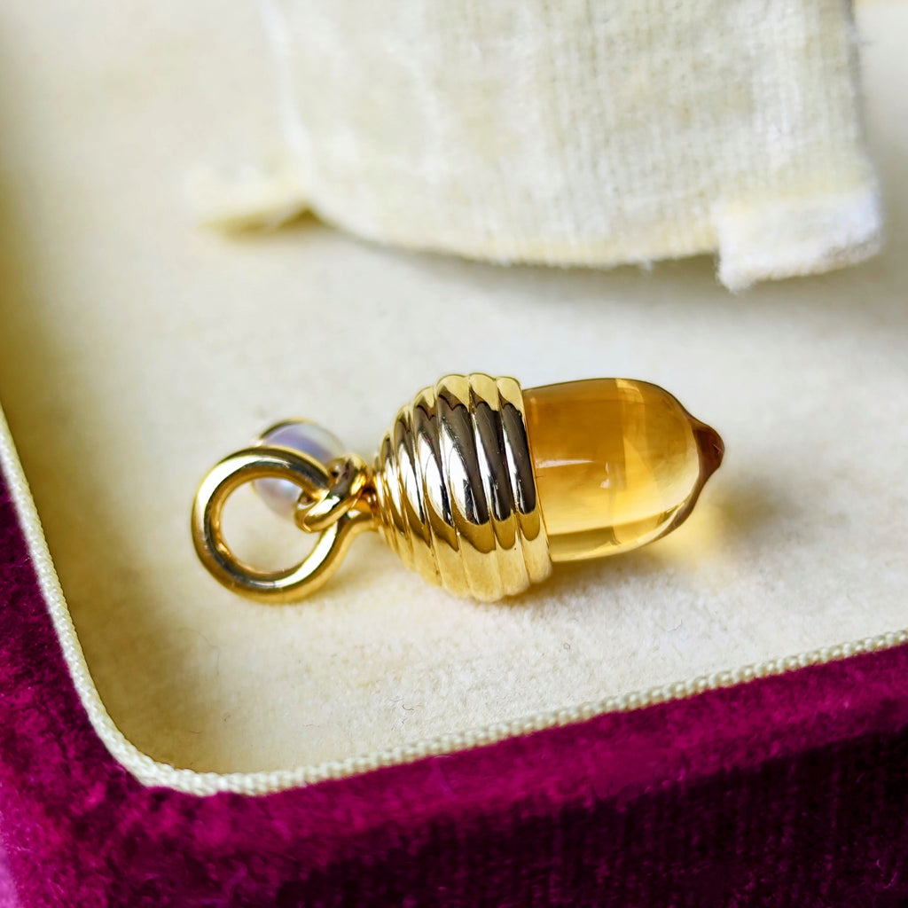 MIKIMOTO ミキモト どんぐりのモチーフ天然シトリン あこや真珠 ペンダントトップ