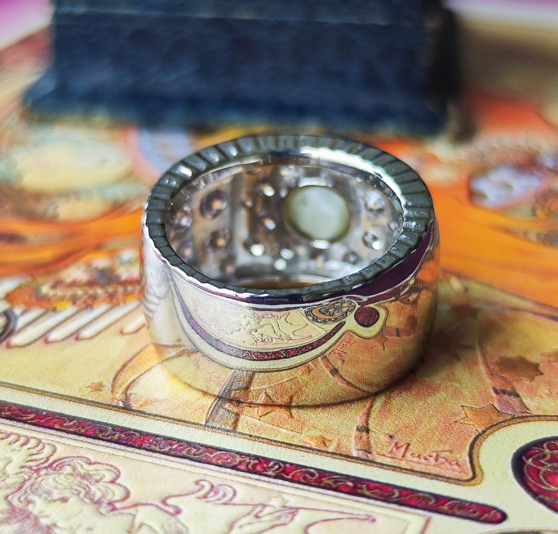 天然クリソベリルキャッツアイ 天然ピンクダイヤモンド プラチナリング