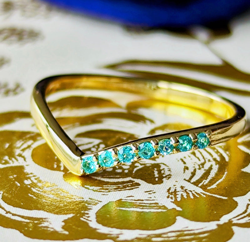 天然パライバトルマリン V字リング 18金 – Mico宝飾店