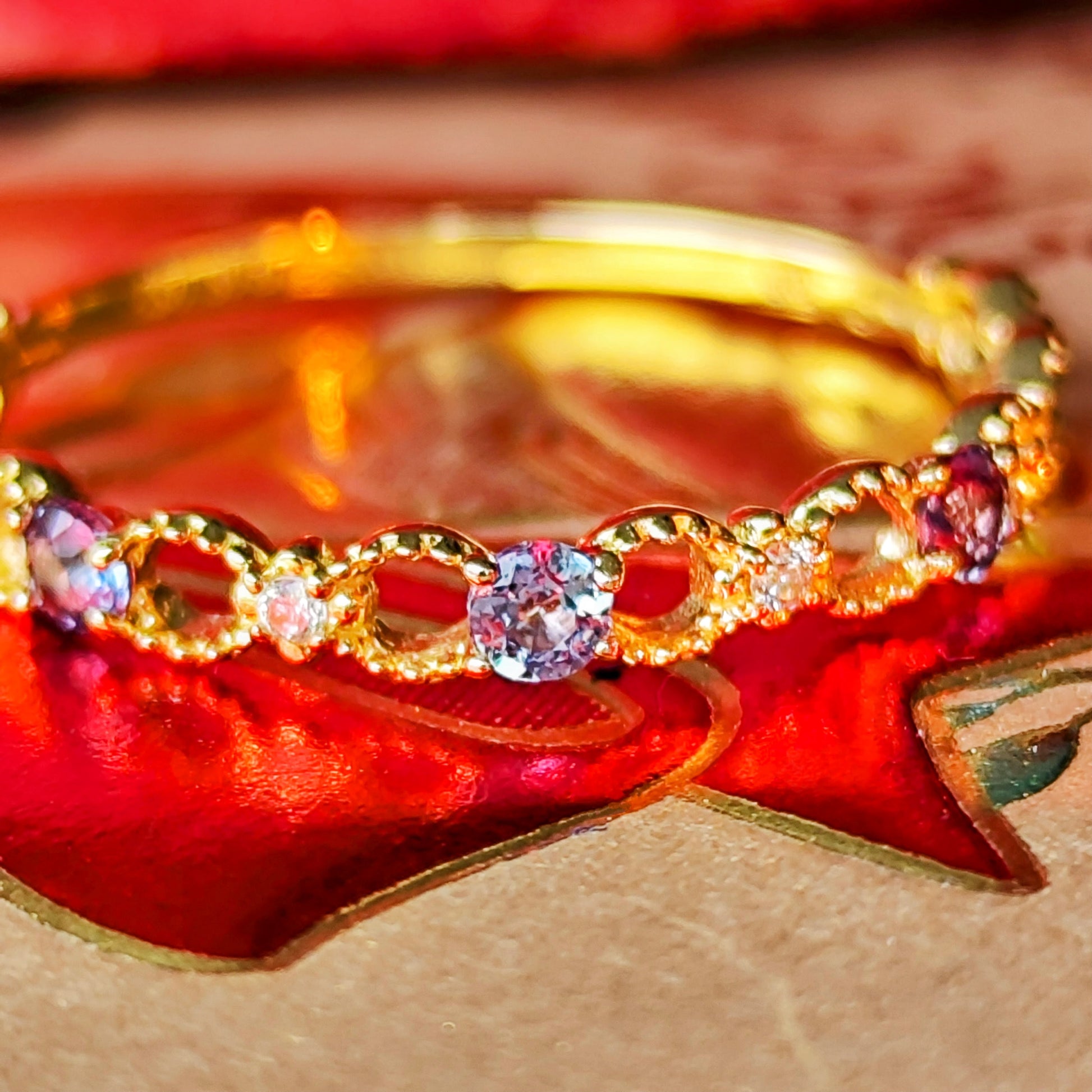 天然アレキサンドライト 天然ダイヤモンド レース リング