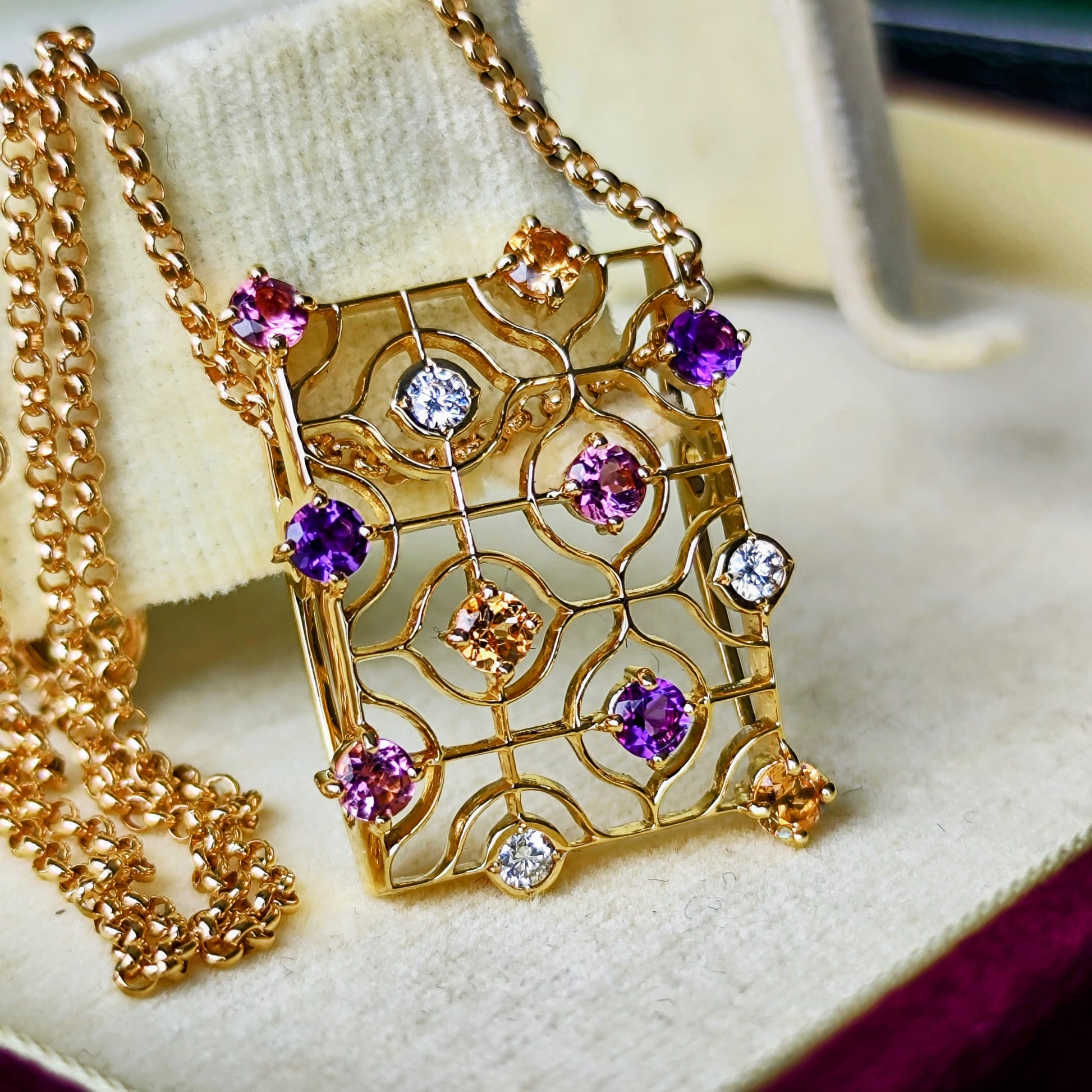 MIKIMOTO ミキモト 天然グロッシュラライトガーネット アメジスト トルマリン ダイヤモンド ネックレス