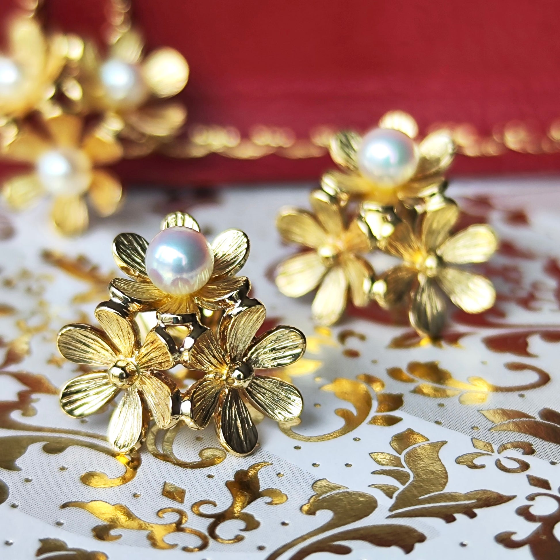 MIKIMOTO ミキモト フラワーモチーフ あこやベビーパール ピアス