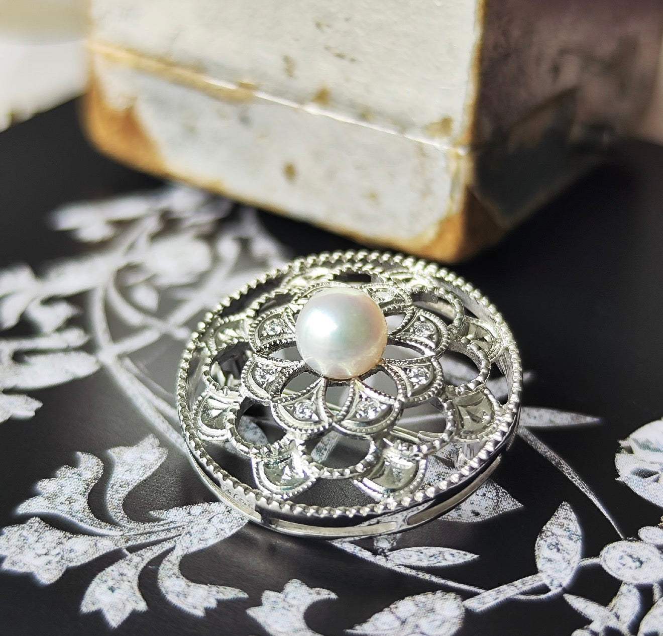 MIKIMOTO ミキモト あこや真珠 天然ダイヤモンド ブローチ兼ペンダントトップ  18金WG