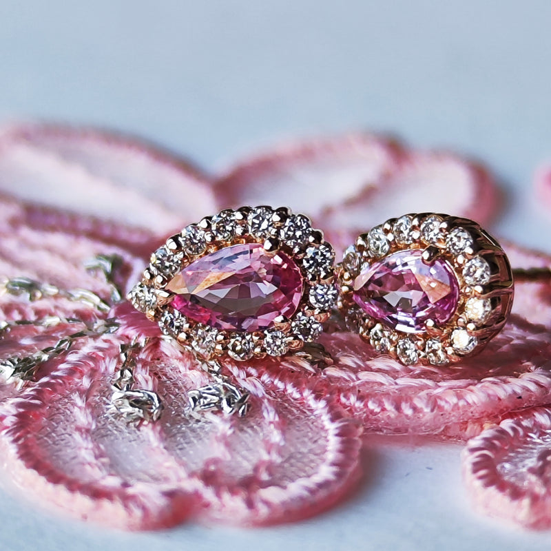 天然パパラチアサファイア 天然ダイヤモンド ピアス