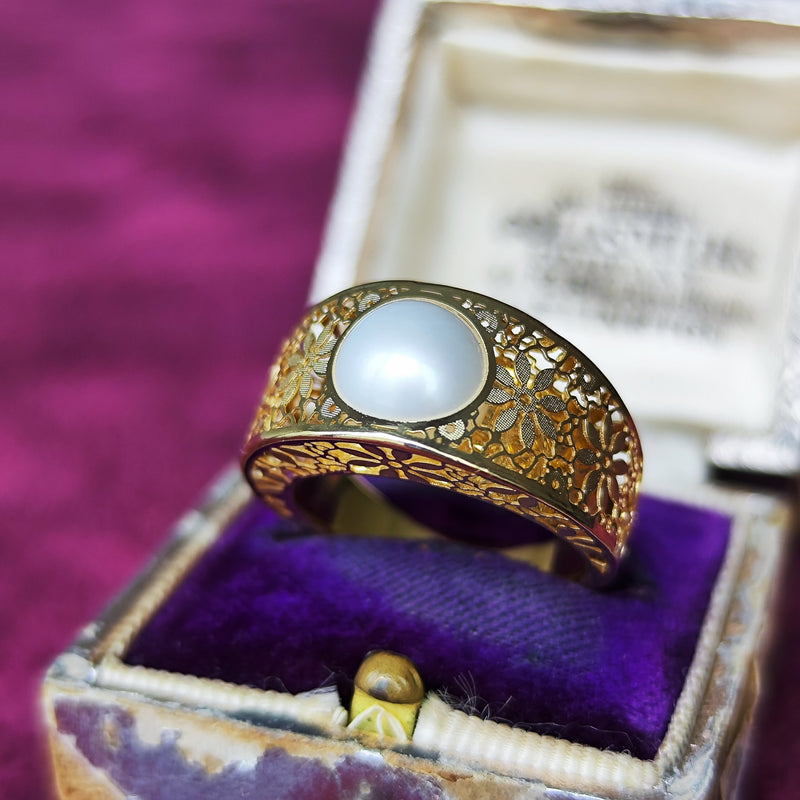 あこや真珠 透かし模様 イタリア 18金リング