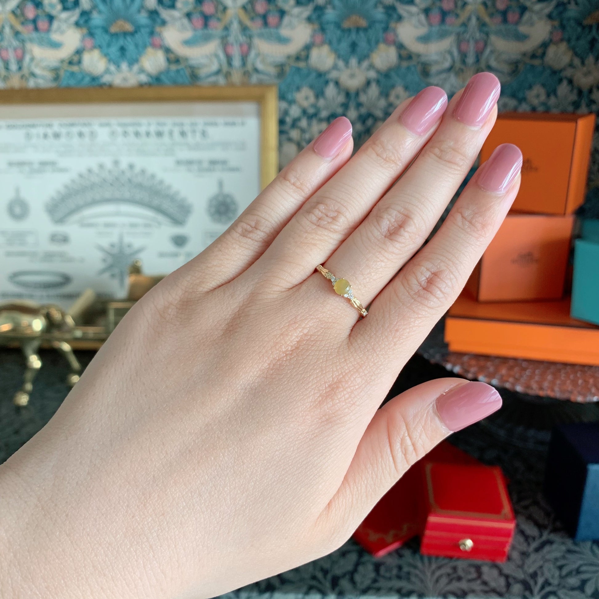 天然翡翠 天然ダイヤモンド イエロー 18金リング