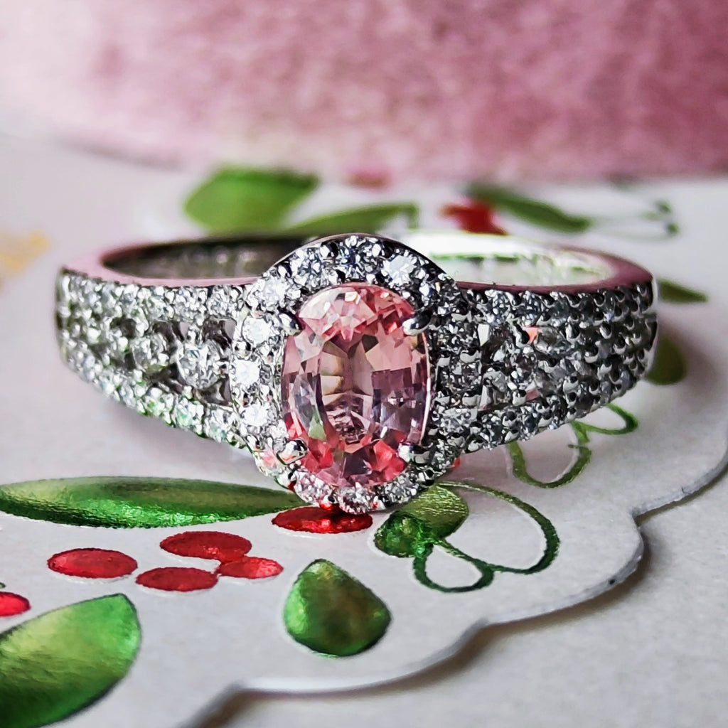 【非加熱 GIA】天然パパラチアサファイア 0.77ct 天然ダイヤモンド リング