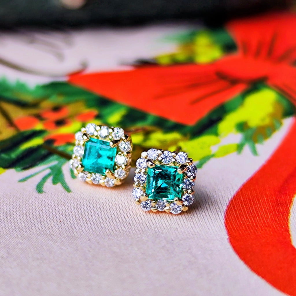 【コロンビア産】天然エメラルド 天然ダイヤモンド 18金ピアス